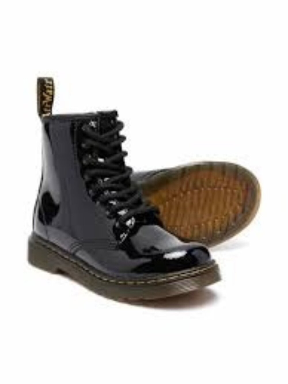 Dr. Martens Delaney Black Patent Combat Boots, Size 4 Men